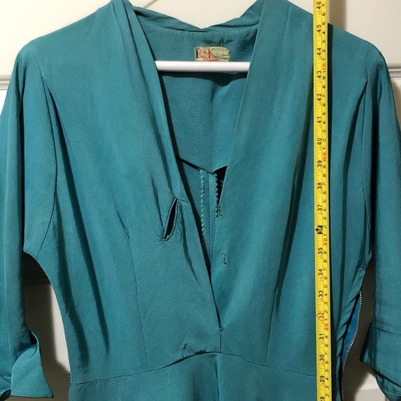 Vintage 1950’s authentic teal dress A-line - Picture 3 of 14